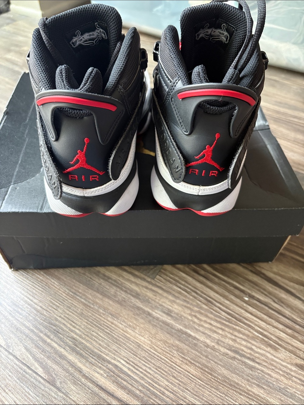 Mens Air JordansRetro 6 RINGS Black/White Varsity Red Basketball Sneakers Size 8 - Picture 3 of 8